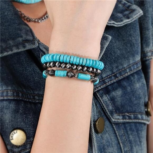 Bohemian Turquoise Jewelry Set – 12-Piece Western-Inspired Collection Cowgirl - Picture 3 of 7